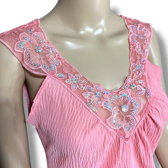 Uno Core Womens Blouse Top Sleeveless Pullover Sequin Nearly Sheer Pink Medium - Picture 2 of 10